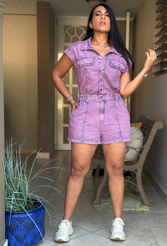 Overdye Spandex and Comfy DENIM Romper (único color)