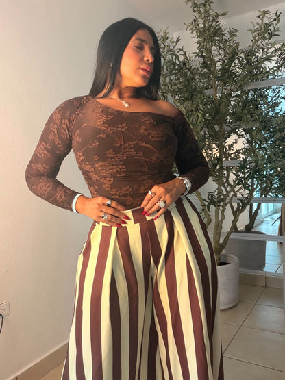 Striped Butter Yellow and Brown Wide Leg Palazzo Pants (Tiene bolsillos) SOLD OUT GRACIAS