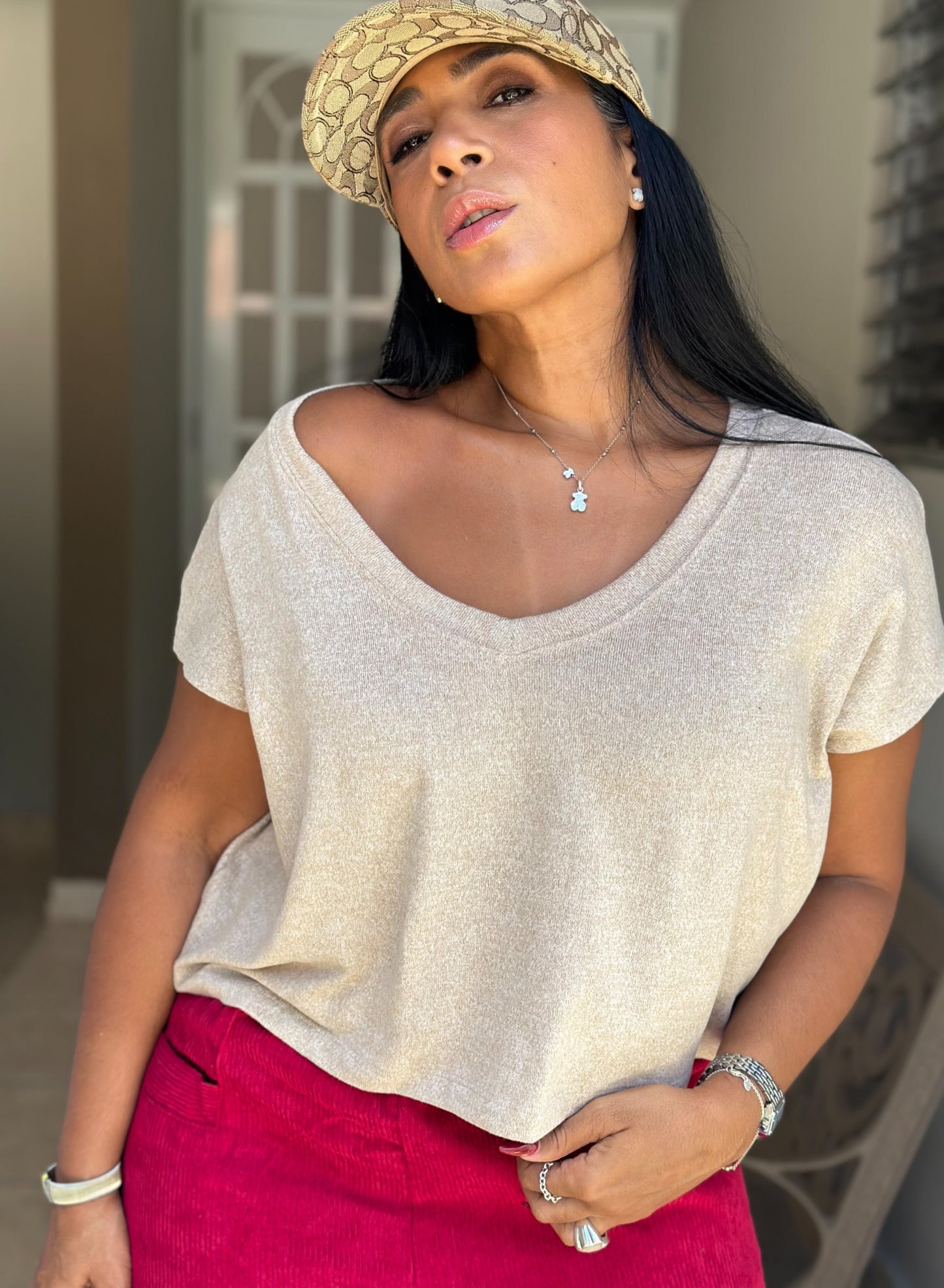 Itser Sand V-Neck Top