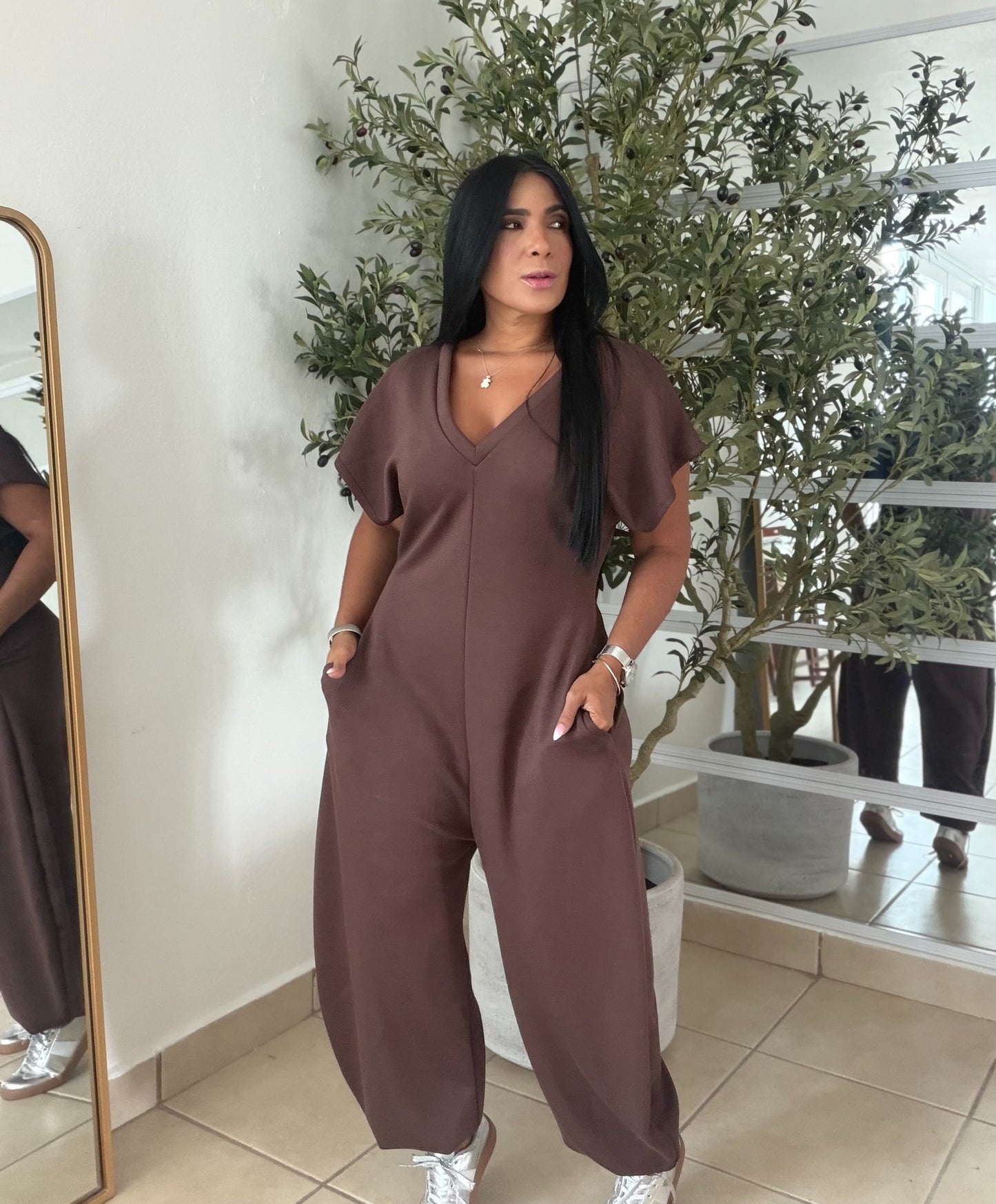Baggy Choco Brown Spandex Luxe Jumpsuit (tiene bolsillos) el más amado!!