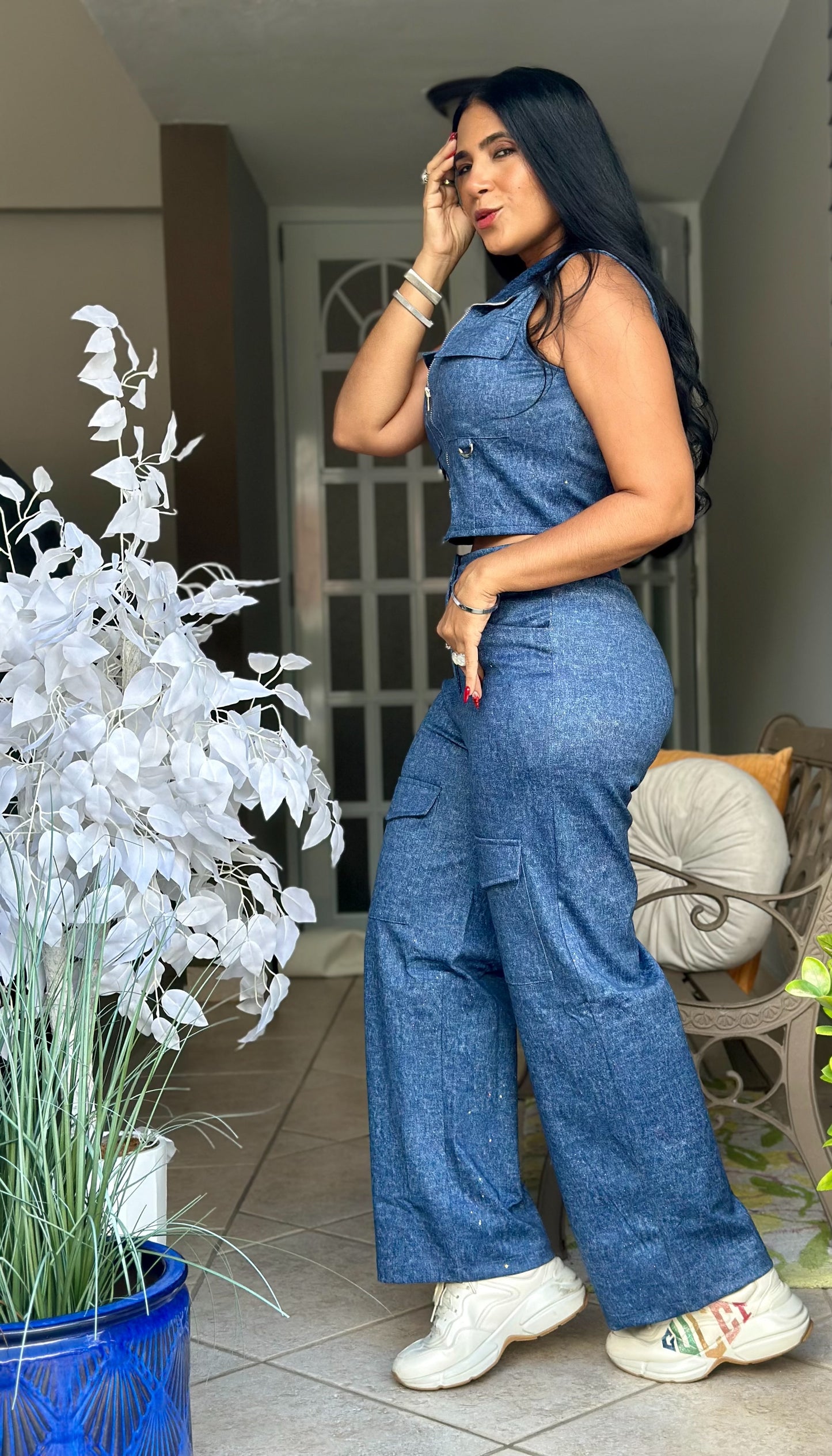 San Juan Como DENIM Mega Spandex VEST y Pantalón Set (tiene bolsillos)