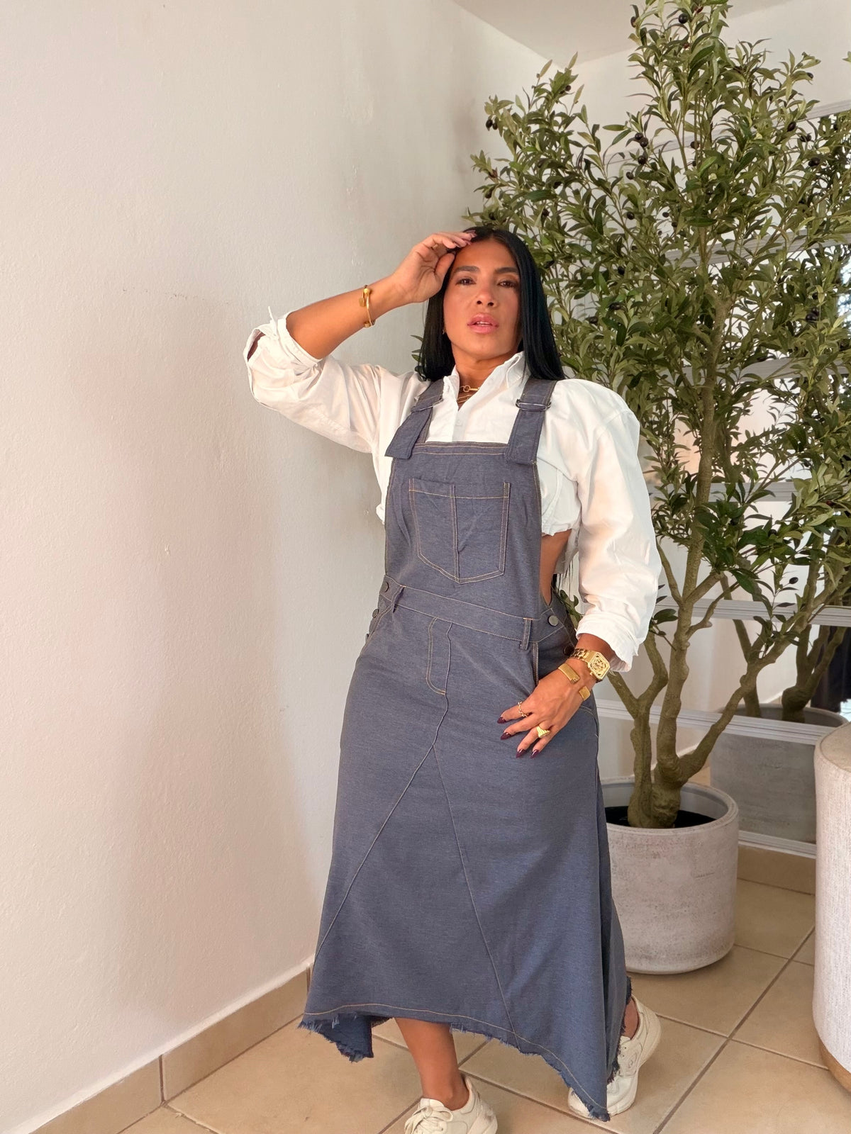 Como Denim!! Blue Spandex De lujo Midi Overall Dress. SPANDEX TOTAL Y AJUSTABLE (SOLD OUT GRACIAS)