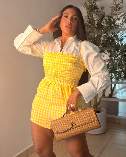 Canarias Yellow Spandex Romper (tiene bolsillos y ajustable en manguillos) único color