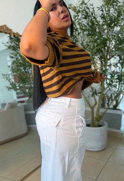 “Eva” Choco Brown and Mustard Oversized Top (top de lìneas)