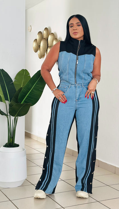 Lela Black and Denim Spandex Travel Set (tiene bolsillos y totalmente expandible) único color
