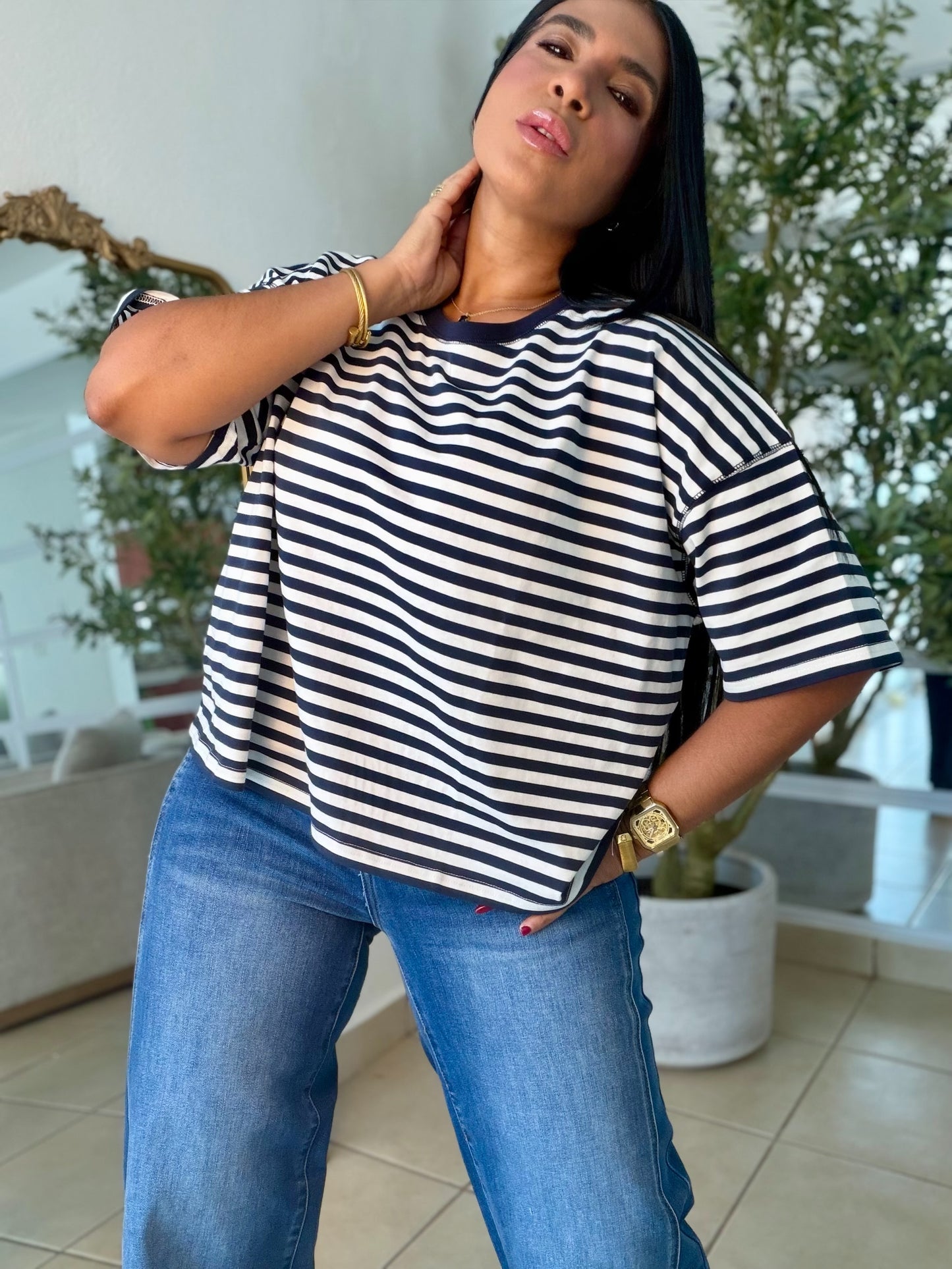 Naútico Navy Blue Striped Oversized Top (SOLD OUT GRACIAS)