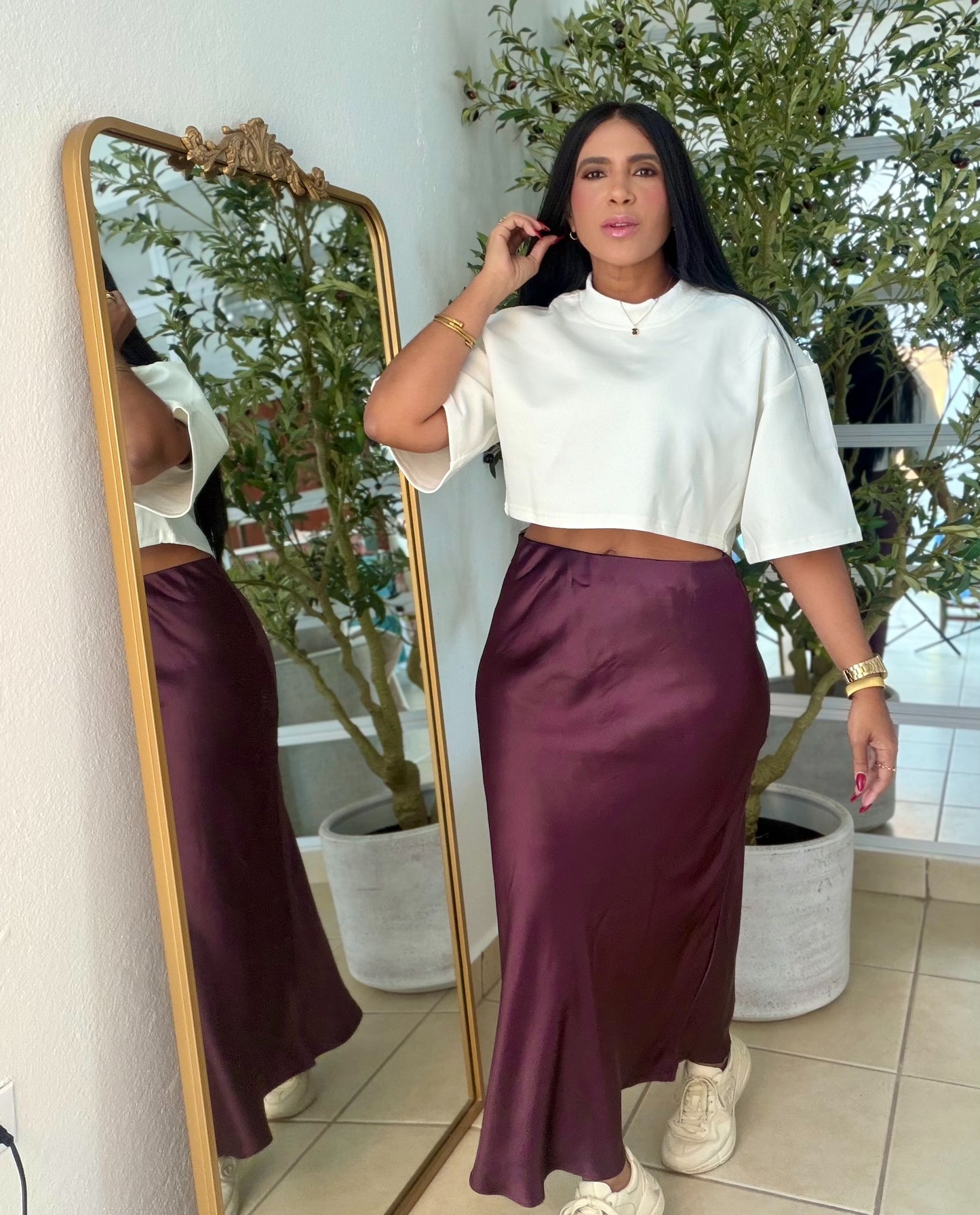 Colombia Plum (Violeta oscuro Silk Spandex Maxi  Skirt(falda en seda)