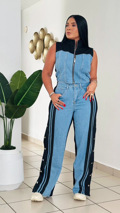 Lela Black and Denim Spandex Travel Set (tiene bolsillos y totalmente expandible) único color