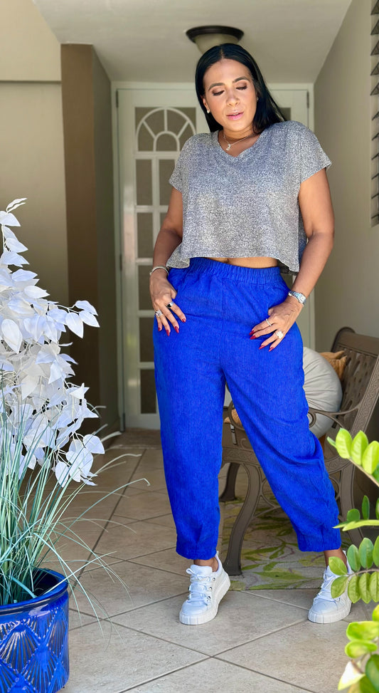 Naty Royal Blue Spandex Corduroy Pants (tiene bolsillos)