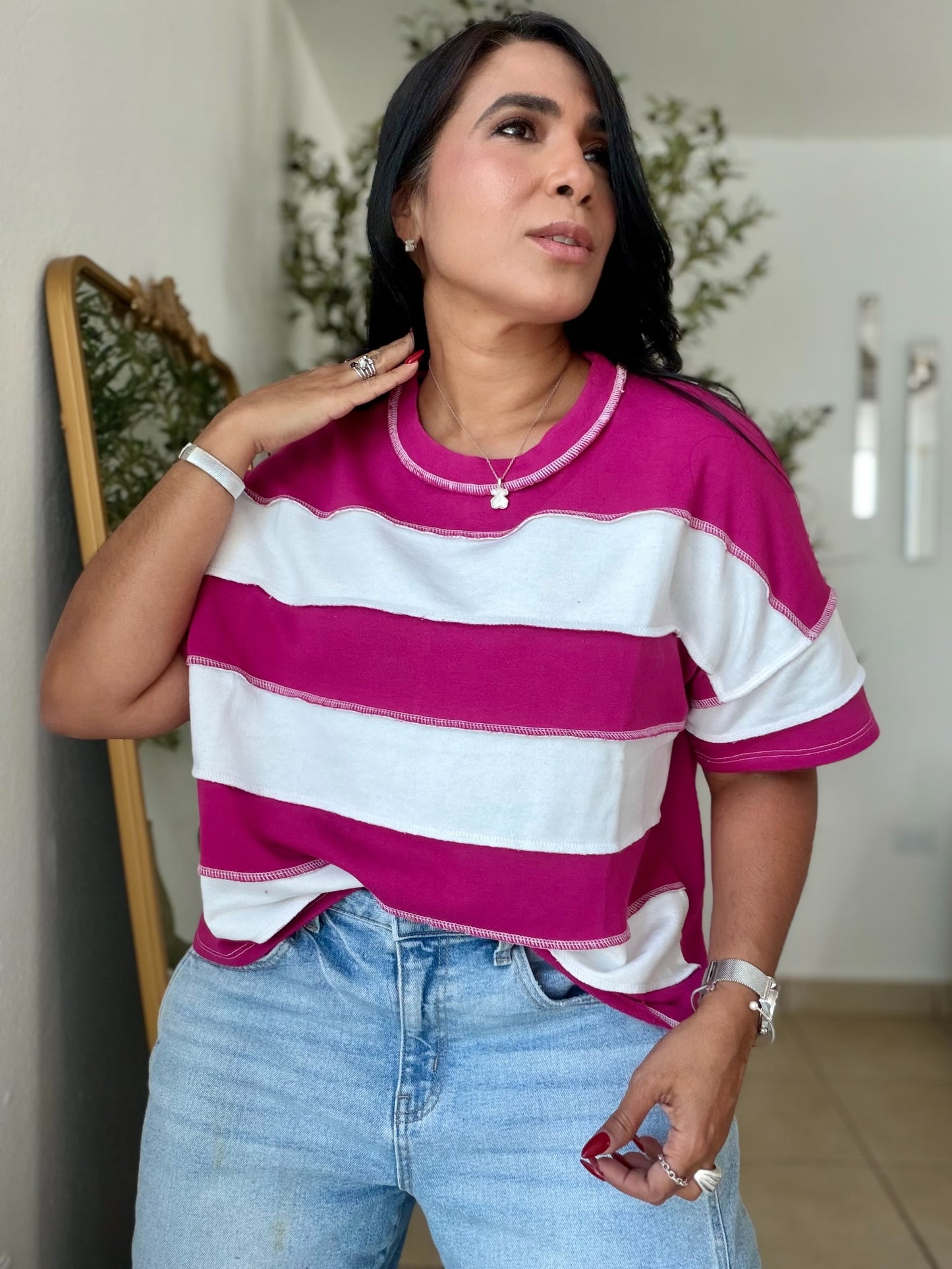 Magenta and White Oversized Top Cotton (SOLD OUT)