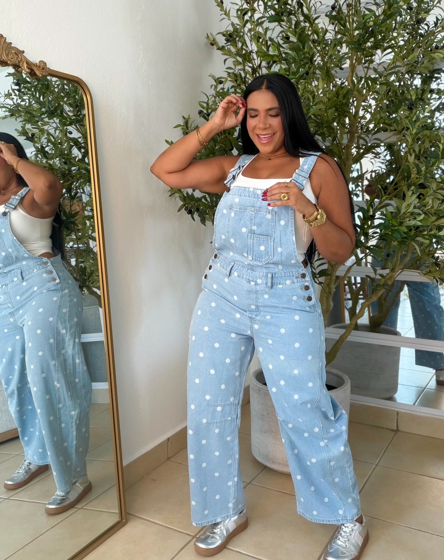 “Ava” Denim Barrel Spandex Polka Dots Light Blue Overall (demaaiadoooo bello)