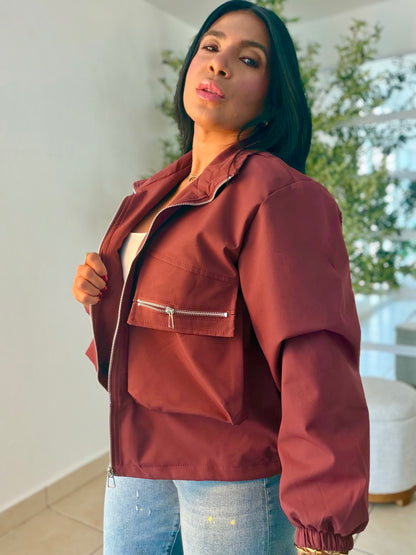 Burgundy Luxe Oversized Spandex Bomber Jacket Top One Size (SOLD OUT GRACIAS)