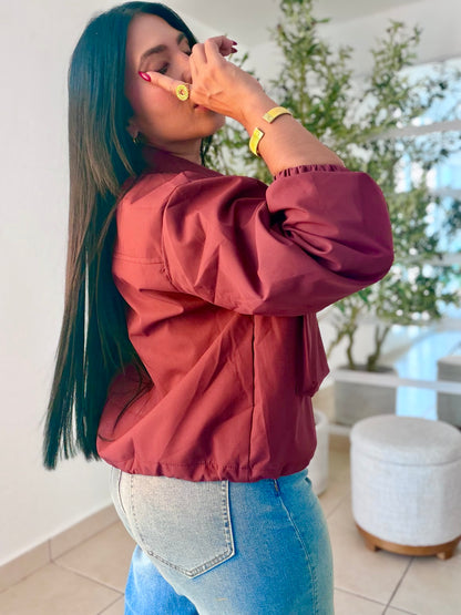 Burgundy Luxe Oversized Spandex Bomber Jacket Top One Size (SOLD OUT GRACIAS)