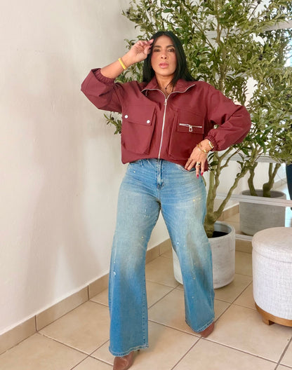 Burgundy Luxe Oversized Spandex Bomber Jacket Top One Size (SOLD OUT GRACIAS)