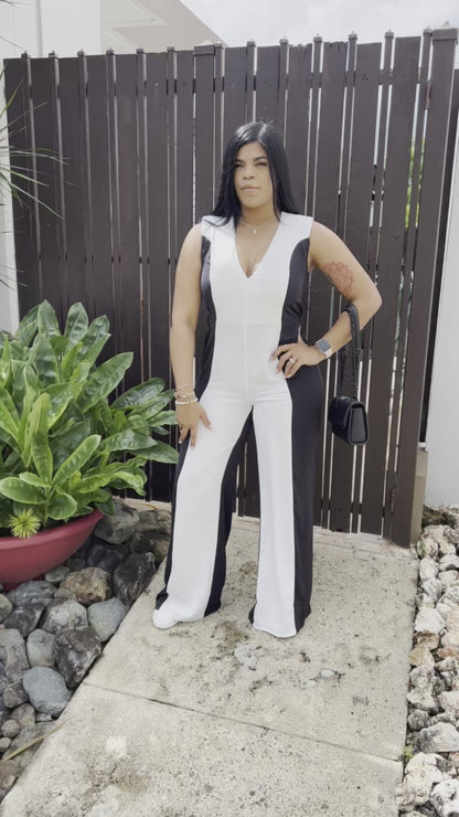 Black and White Luxe Wide Leg Jumpsuit