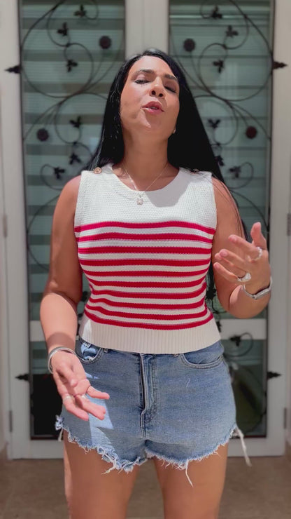 Knit Spandex Marinera Top Red and White