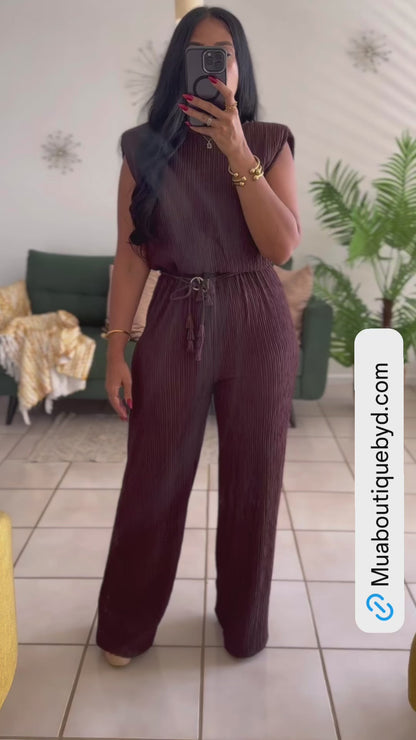 Berlín Choco Pleated Spandex JUMPSUIT (incluye cinturón removible)