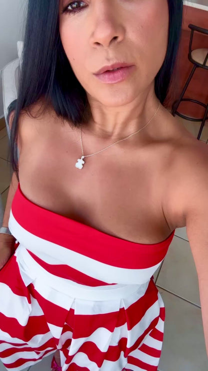 Red and White Tube Midi Dress